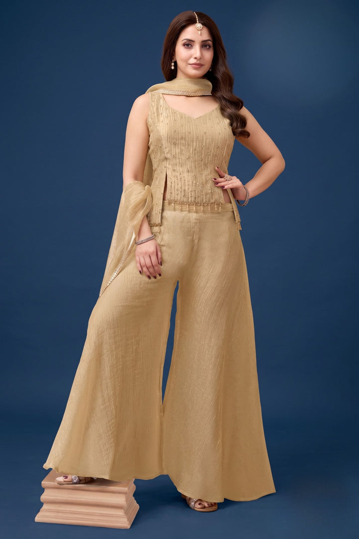 Fawn Beads and Stone work Palazzo Set
