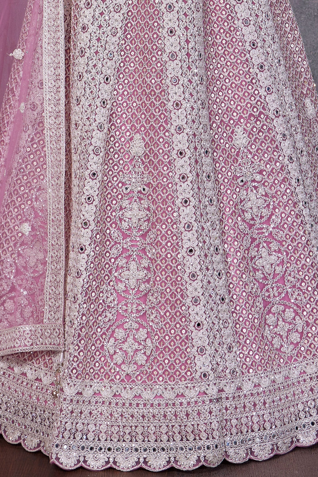 Pink Zari Thread, Stone and Pearl work Lehenga Choli for Girls