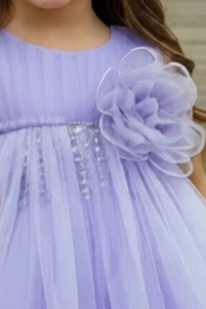 Lavender Sequins work Short Partywear Frock for Girls