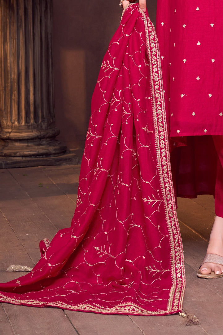 Red Stone, Zardozi, Zari and Sequins work A-line Cut Salwar Suit