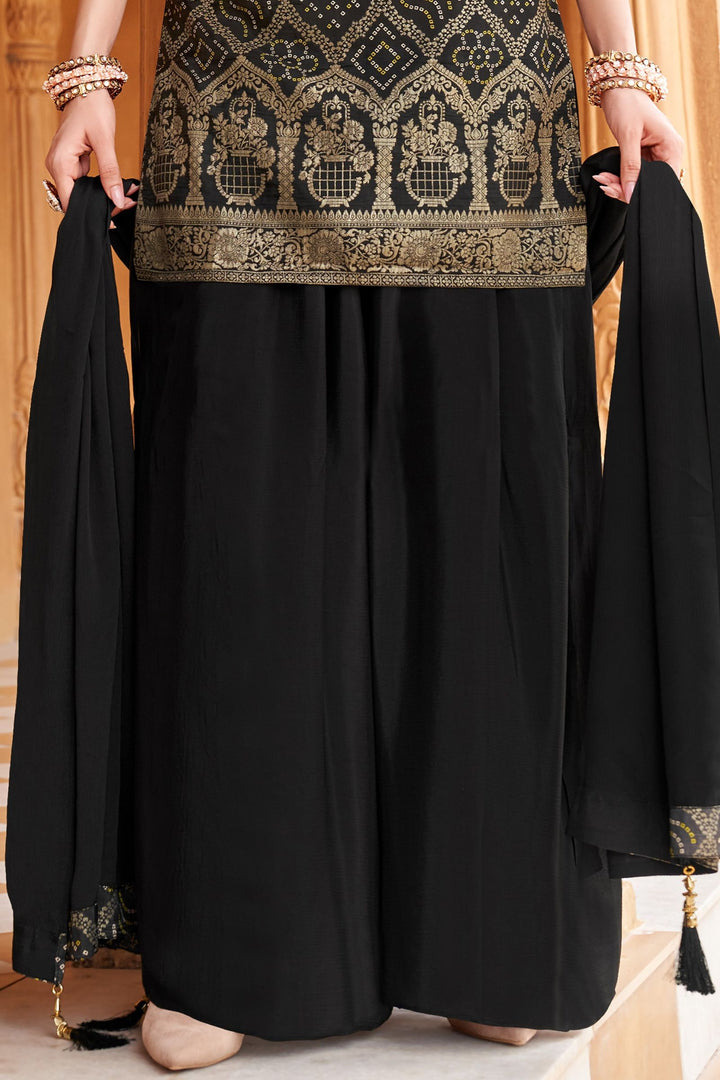 Black Stone, Beads, Zardozi and Sequins work with Bandini Print Palazzo Salwar Suit