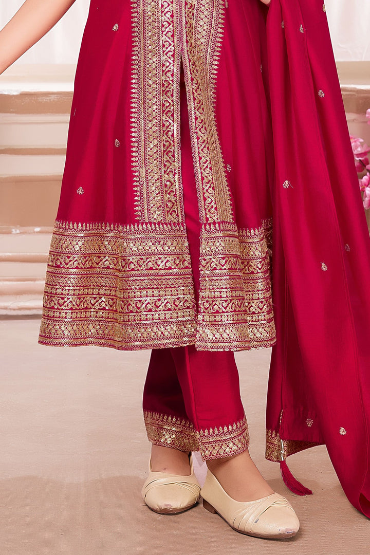 Rani Pink Sequins and Zari work Salwar Suit for Girls