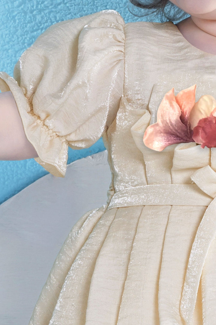 Cream Short Frock For Girls