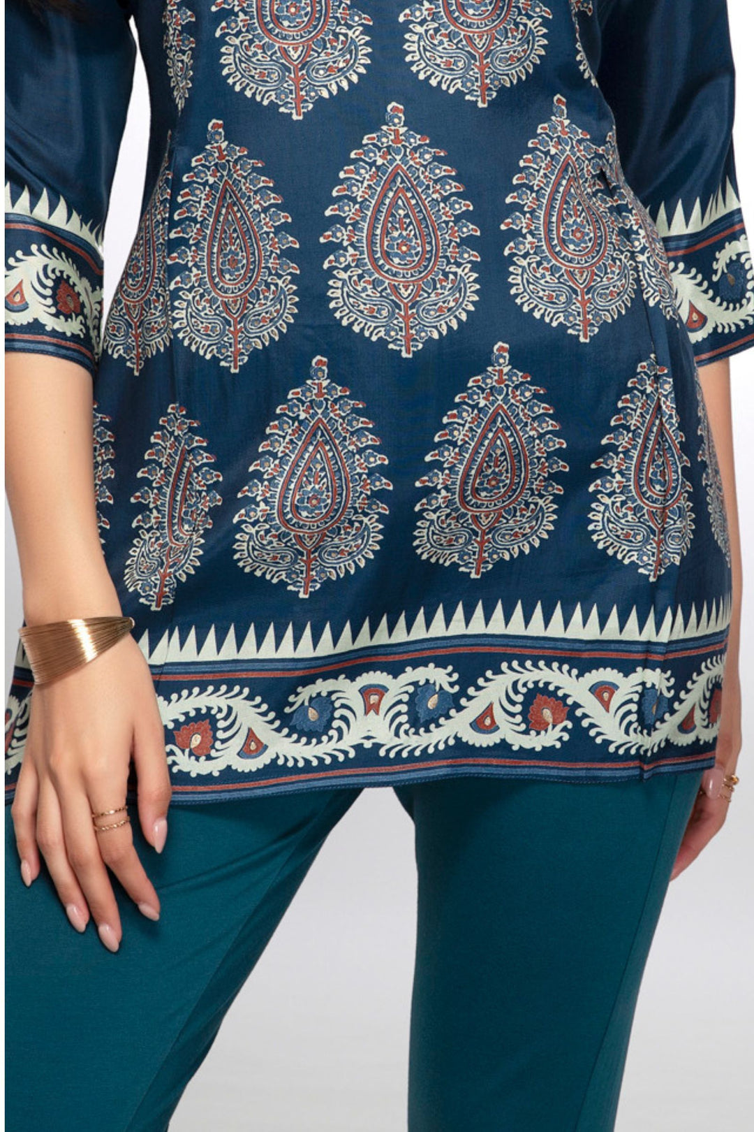 Teal Blue with Digital Print Short Kurti