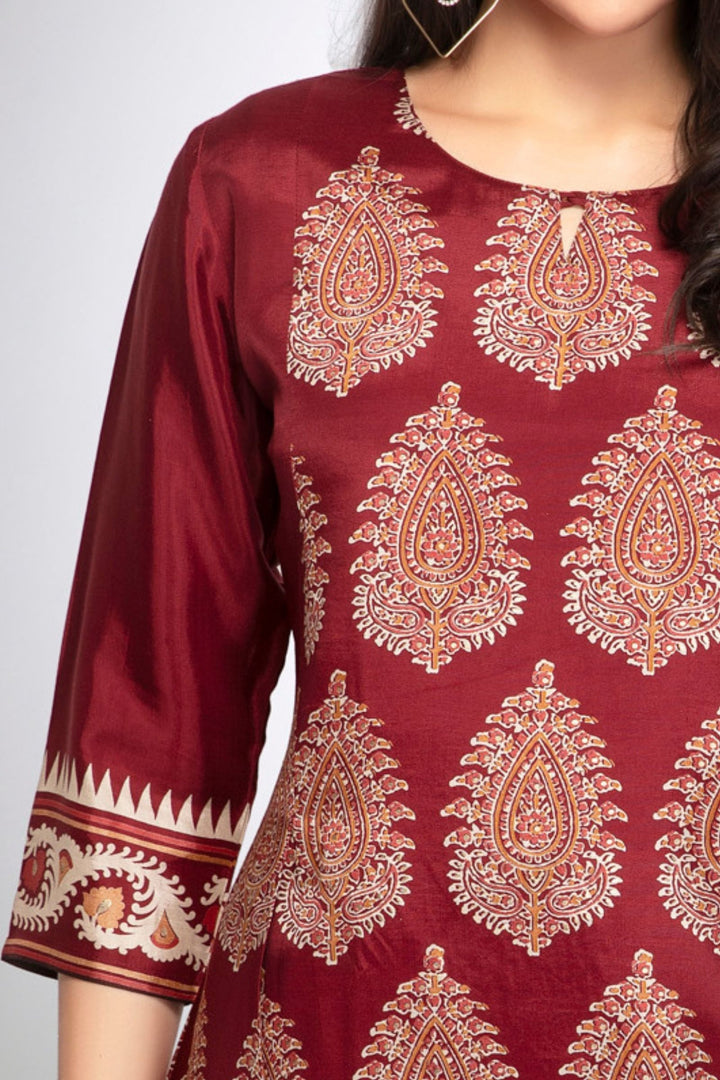 Maroon Paisley Print Short Kurti