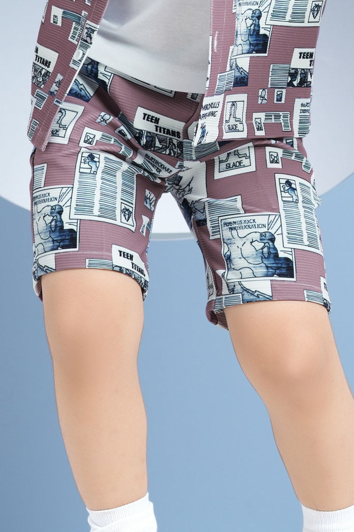 Lilac with Multicolor Digital Print Co-Ord Set for Boys