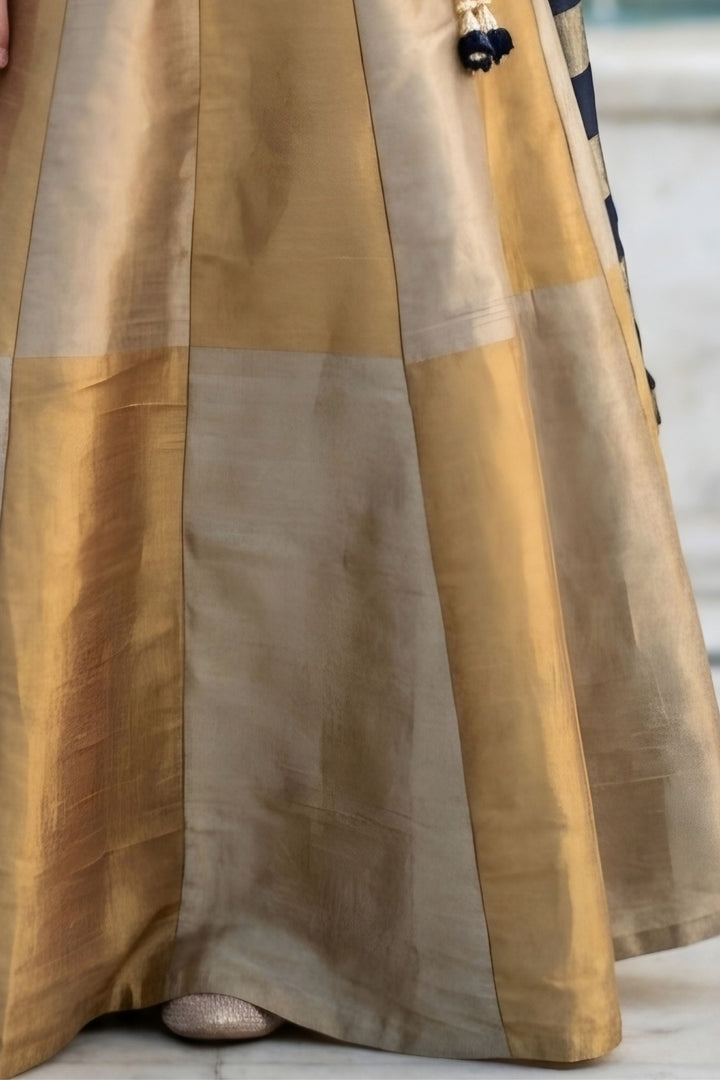 Beige with Gold Mirror and Zari work Lehenga Choli for Girls