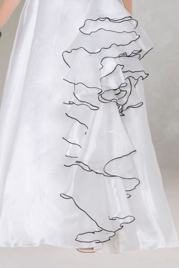 White Stone work Long Party Gown for Girls