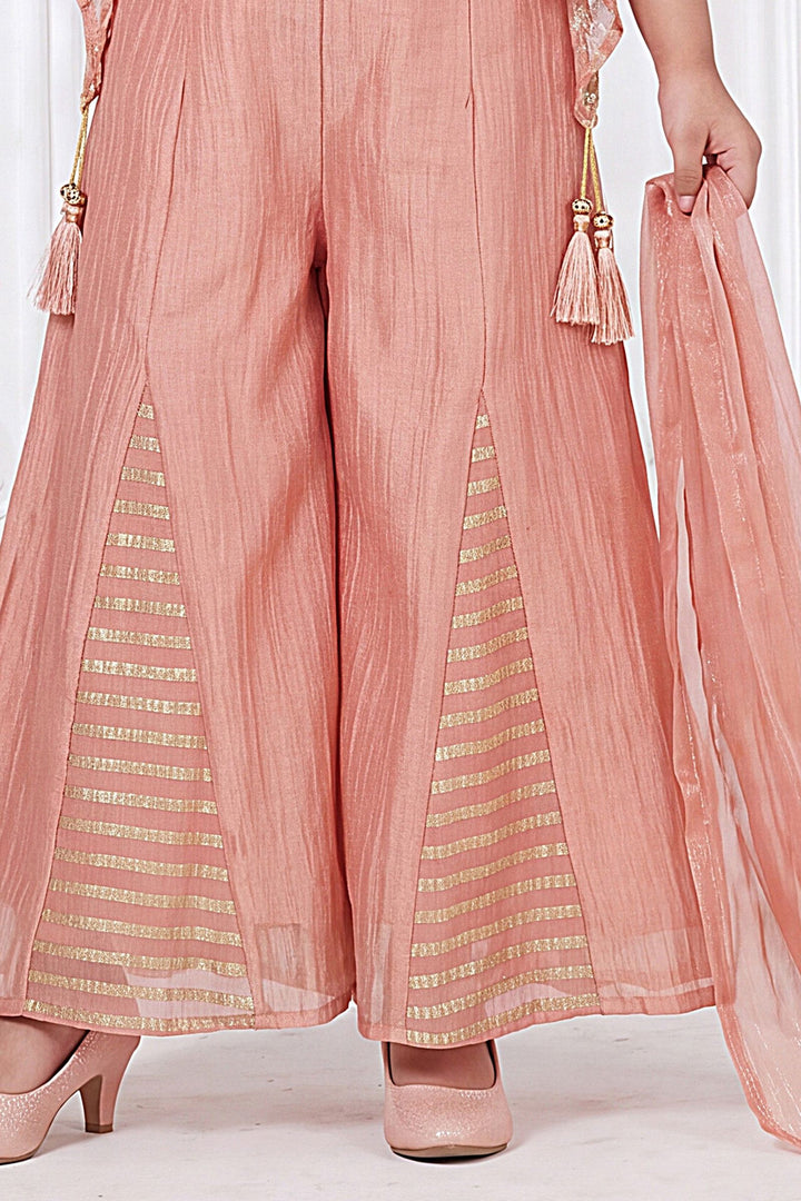 Peach Zari and Sequins work Palazzo Set for Girls