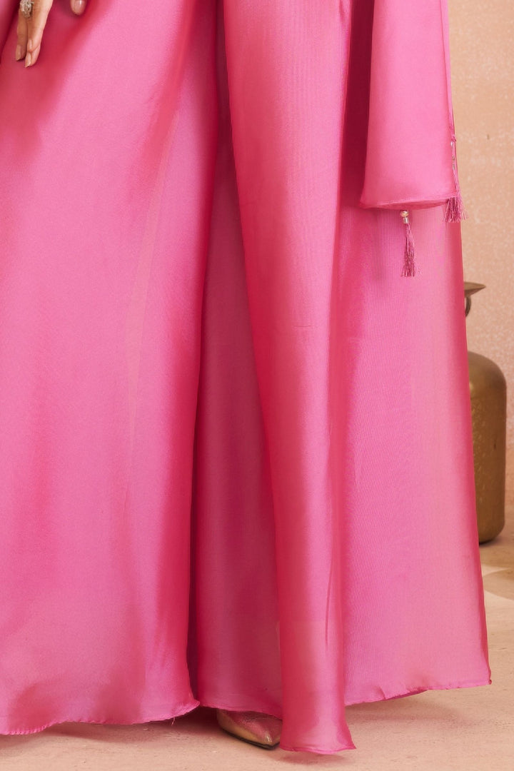 Pink Kundan and Beads work Palazzo Suit Set