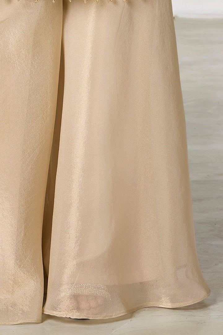 Beige Beads and Sequins work Palazzo Set for Girls