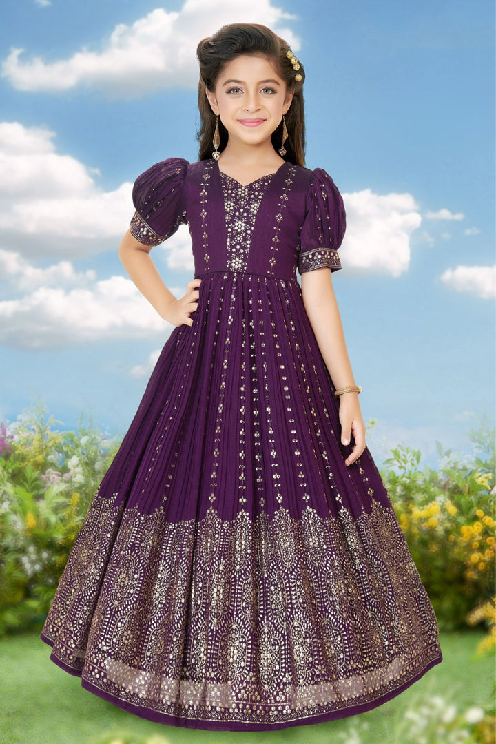 Purple Glitter work Long Party Gown for Girls
