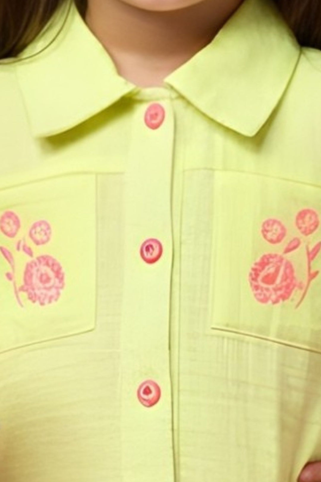 Lemon Yellow Embroidery work Top and Shorts For Girls