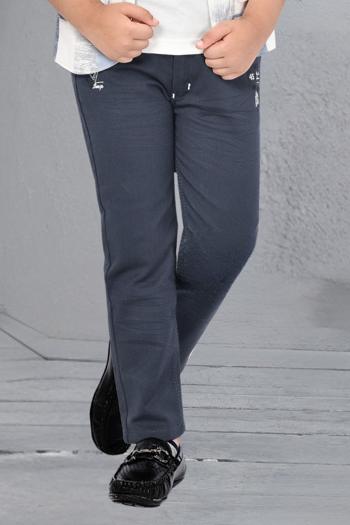 White with Printed Blazer, T-Shirt and Blue Pant Set for Boys with Belt