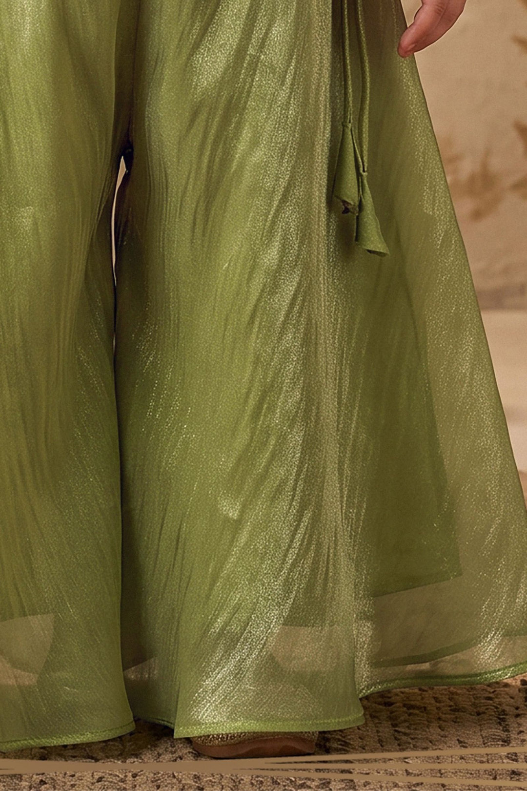 Pista Green Embroidery, Sequins and Beads work Palazzo Set for Girls