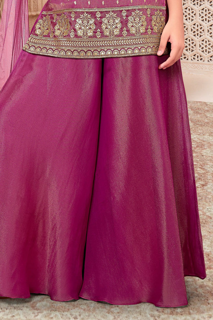Purple Sequins and Zari work Palazzo Suit Set for Girls