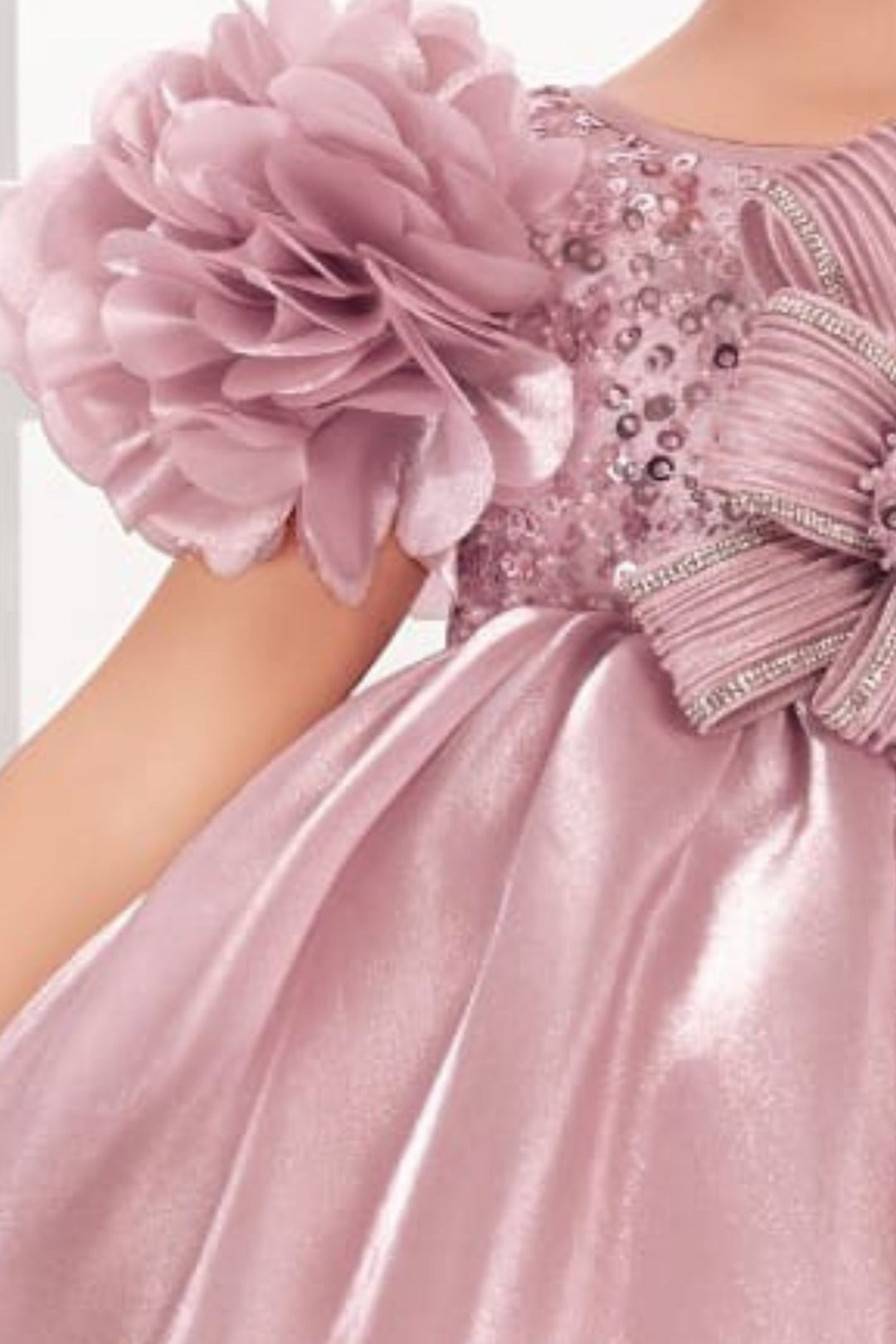 Onion Pink Stone and Sequins work Short Partywear Frock for Girls