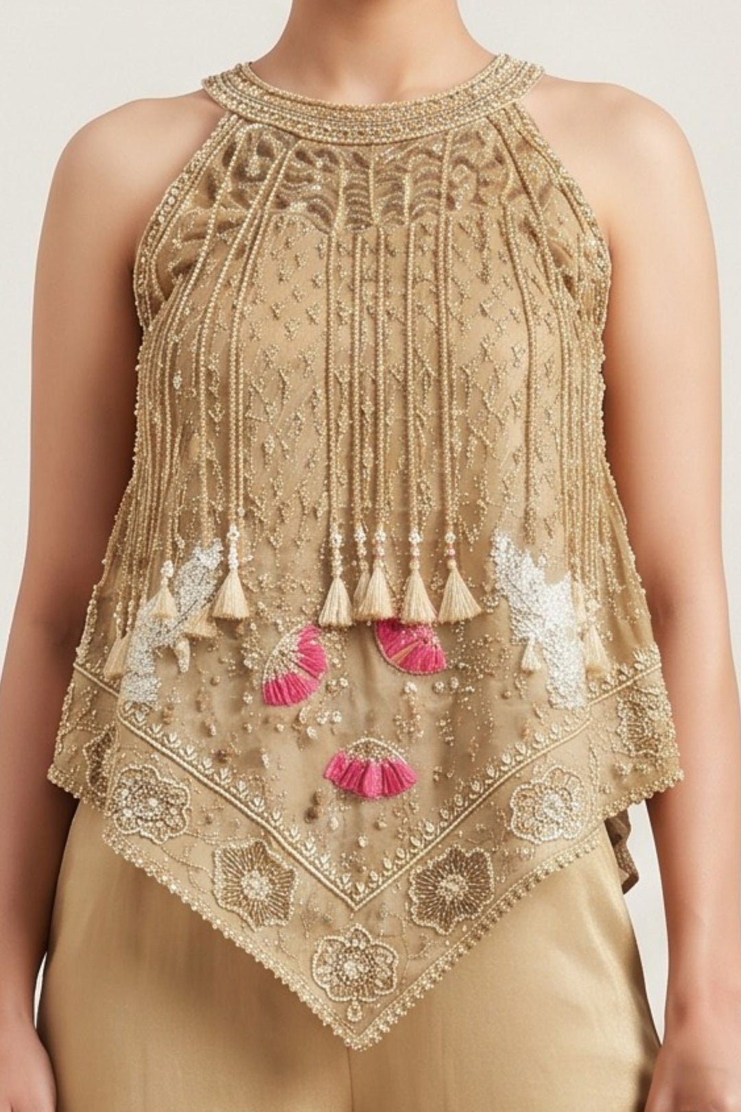 Chiku Indo-Western Styled Sequins, Beads, Zari and Embroidery work Palazzo Set
