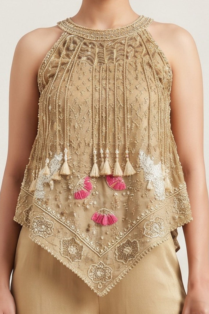Chiku Indo-Western Styled Sequins, Beads, Zari and Embroidery work Palazzo Set