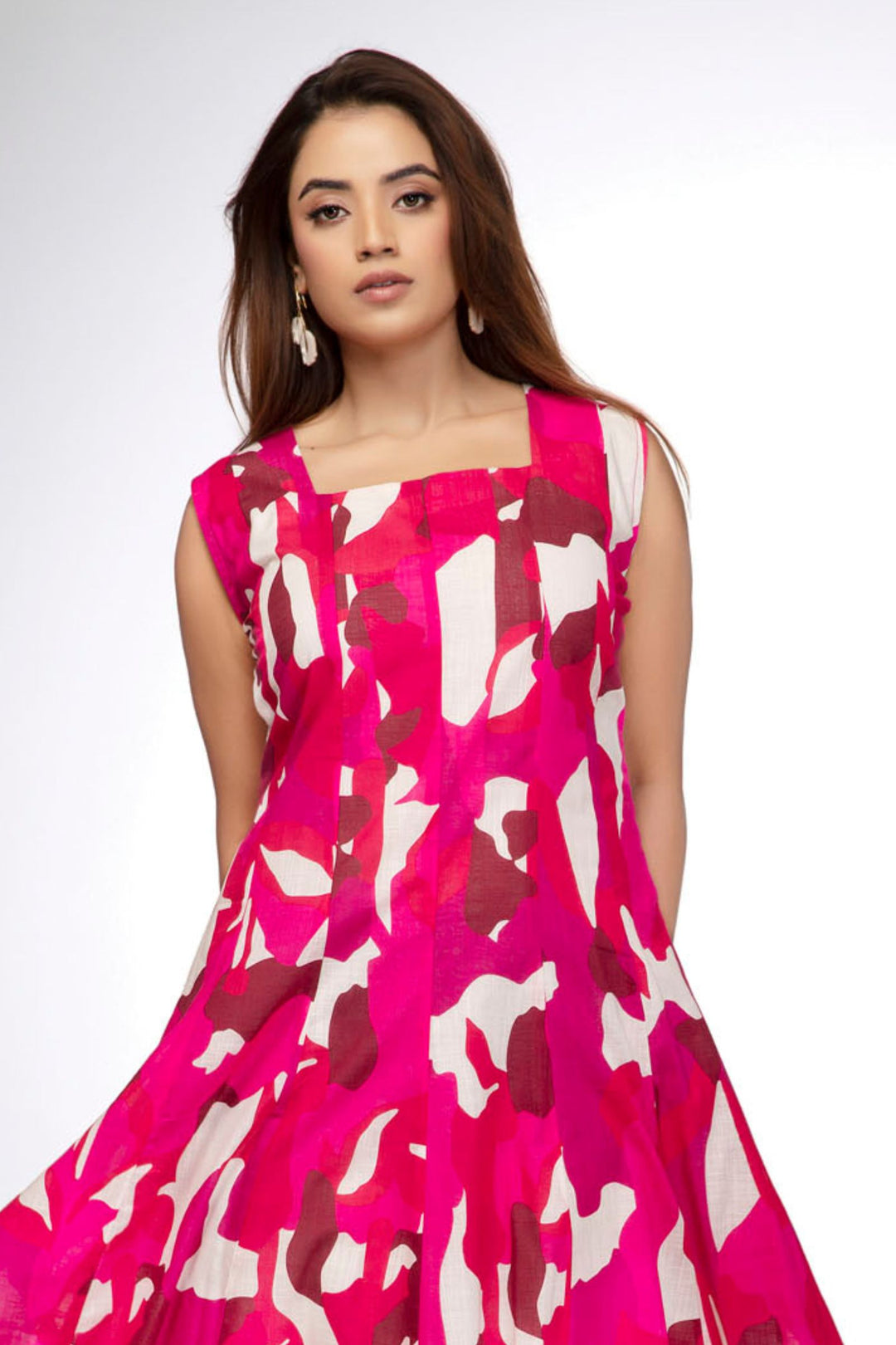 Pink with Abstract Print Anarkali Styled Kurti