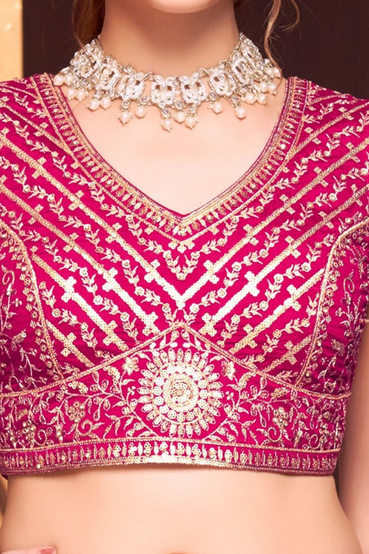 Rani Pink Sequins, Beads, Zari and Stone work Crop Top Lehenga