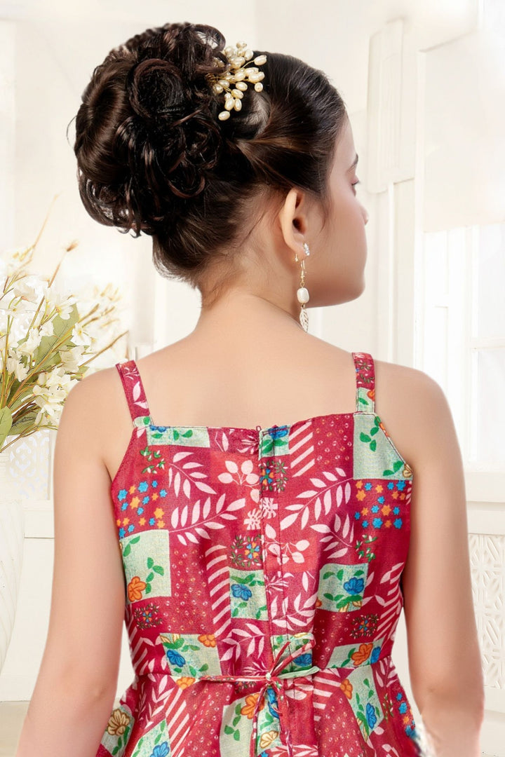 Rani Pink Sequins, Mirror and Stone work with Multicolor Digital Print Joggers Set for Girls