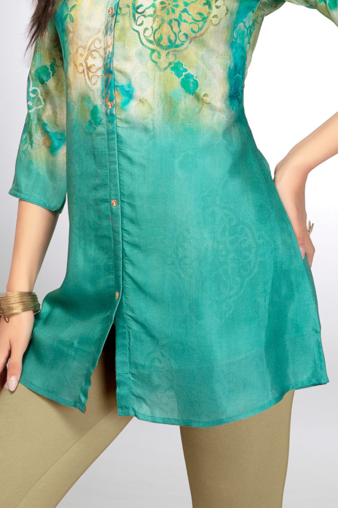 Aqua Green Digital Print Short Kurti