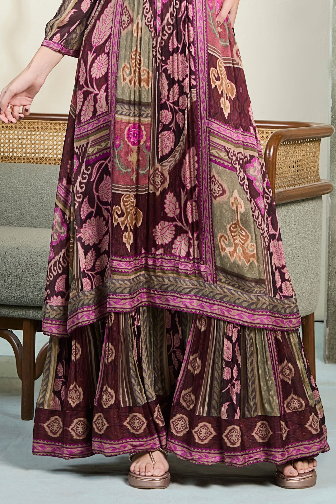 Multicolor Digital Print and Beads work Floor Length Anarkali Suit