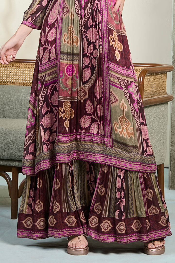 Multicolor Digital Print and Beads work Floor Length Anarkali Suit