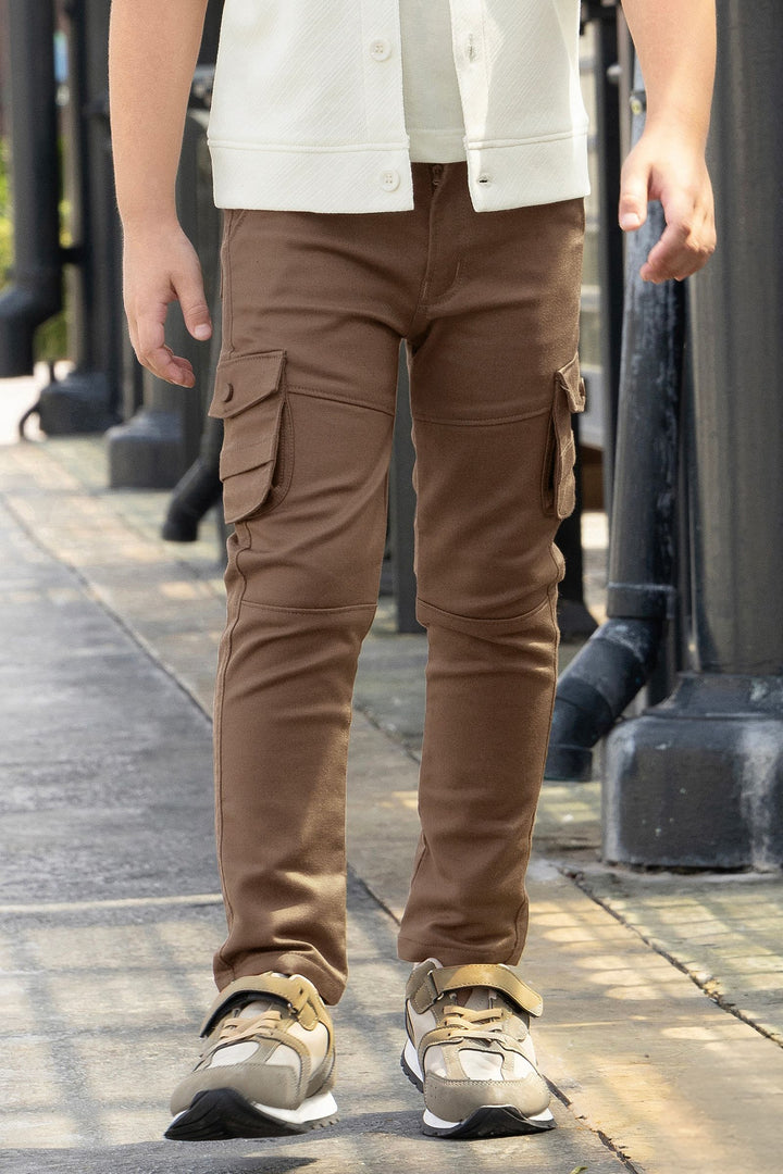 Sandal Blazer, Printed T-Shirt and Brown Pant Set for Boys