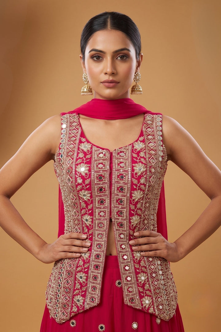 Rani Pink Mirror, Beads, Sequins and Zari work Palazzo Salwar Suit
