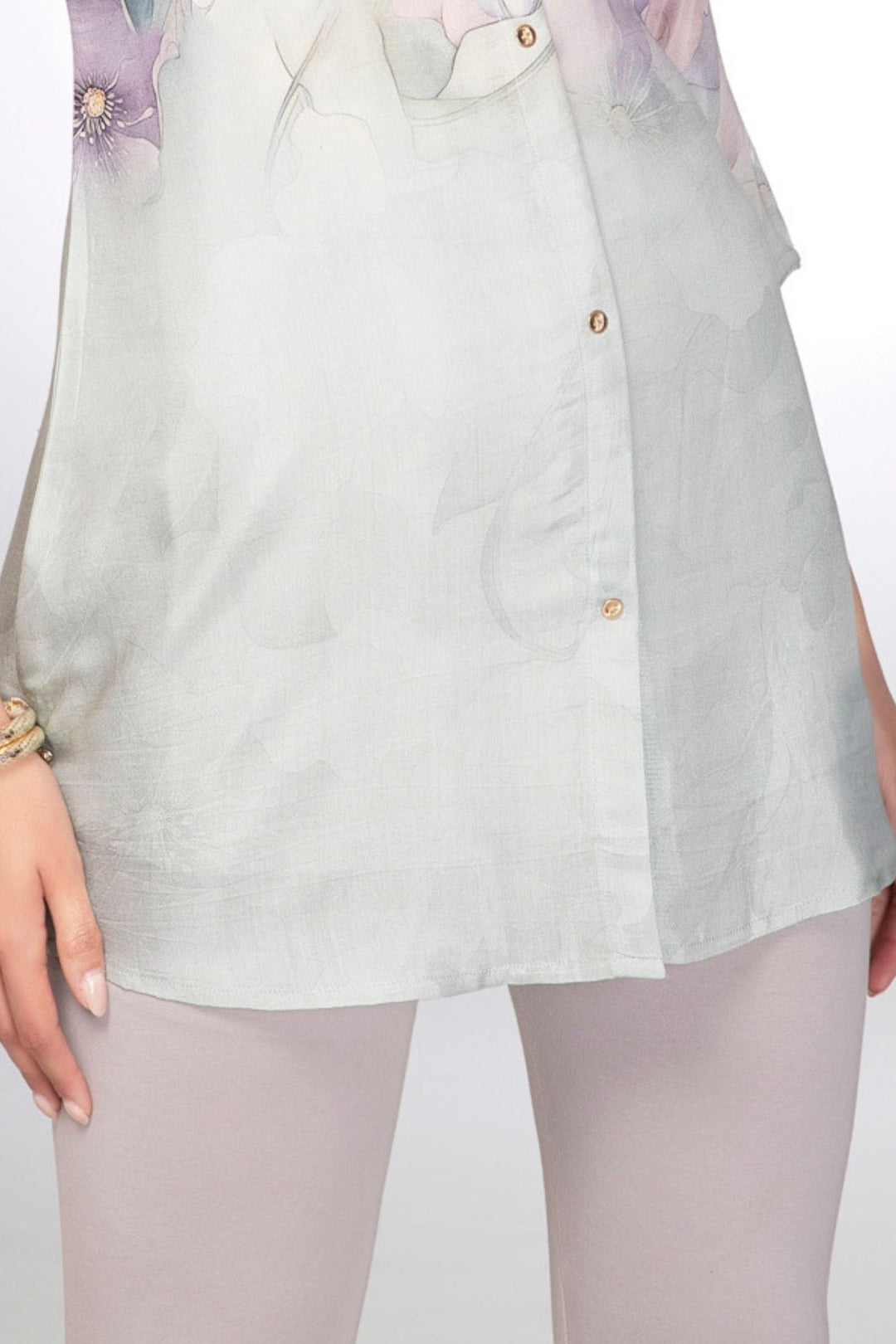 Light Pista Green with Floral Print Short Kurti