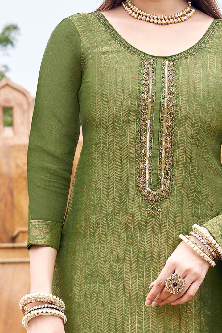 Green Mirror, Stone, Sequins, Zardozi and Brocade work Sharara Salwar Suit