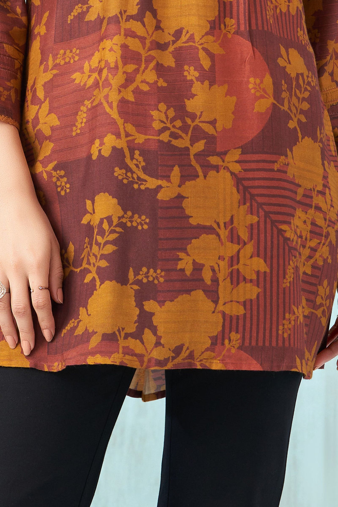 Brown Multicolor Digital Print Short Kurti