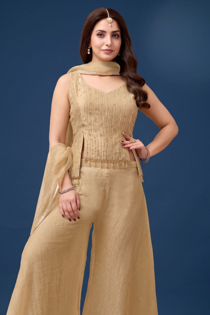 Fawn Beads and Stone work Palazzo Set