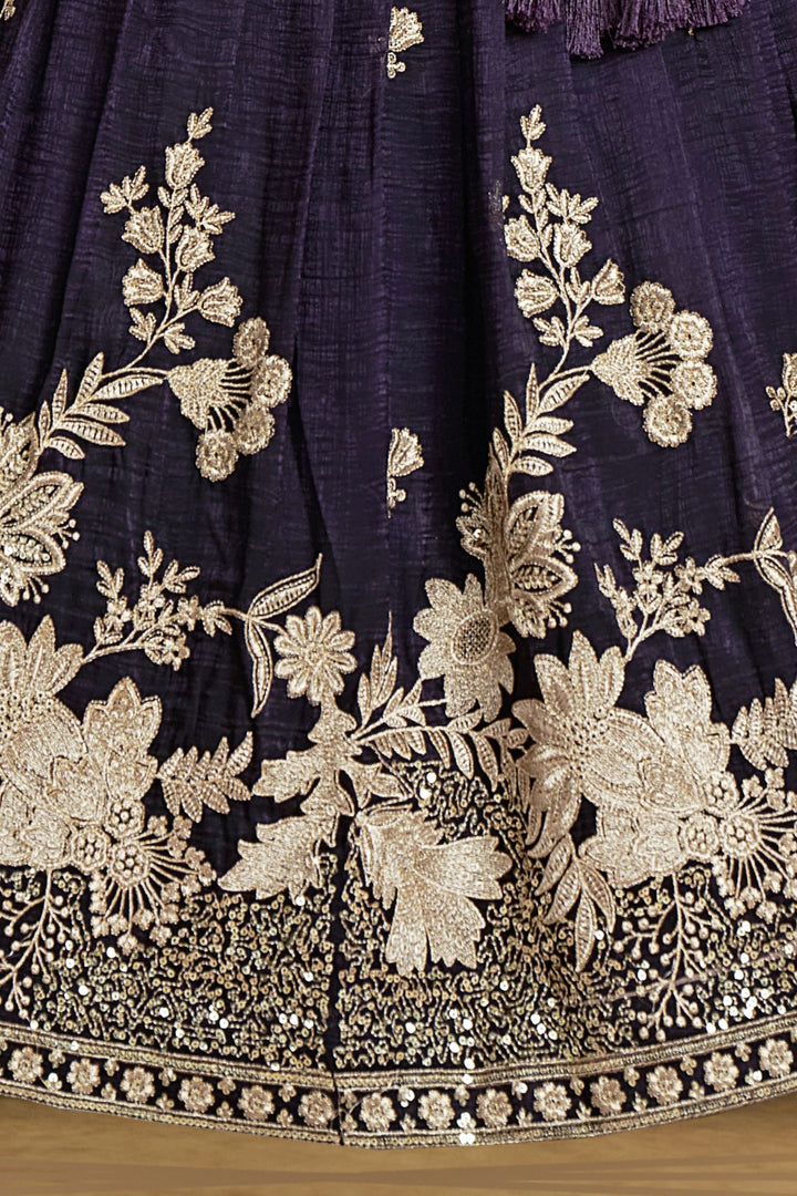 Purple Sequins and Zari work Lehenga Choli for Girls