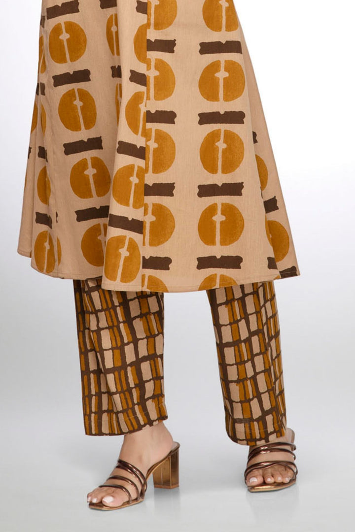 Beige Abstract Print Straight Kurta Set