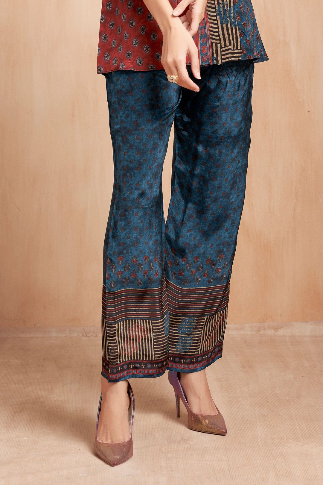 Navy Blue Ajrakh Print Cord Set