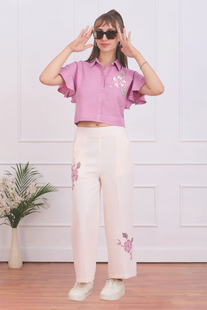 Pink with Cream Thread work Co-ord Set for Girls