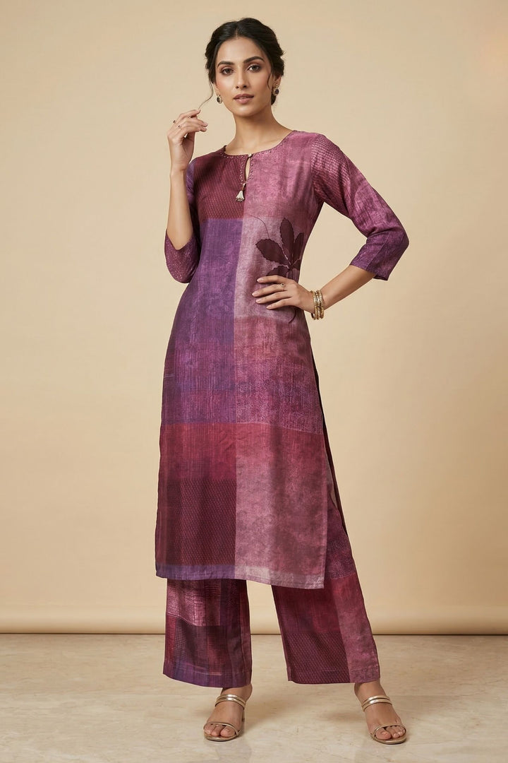 Wine Beads work Calf Length Kurti