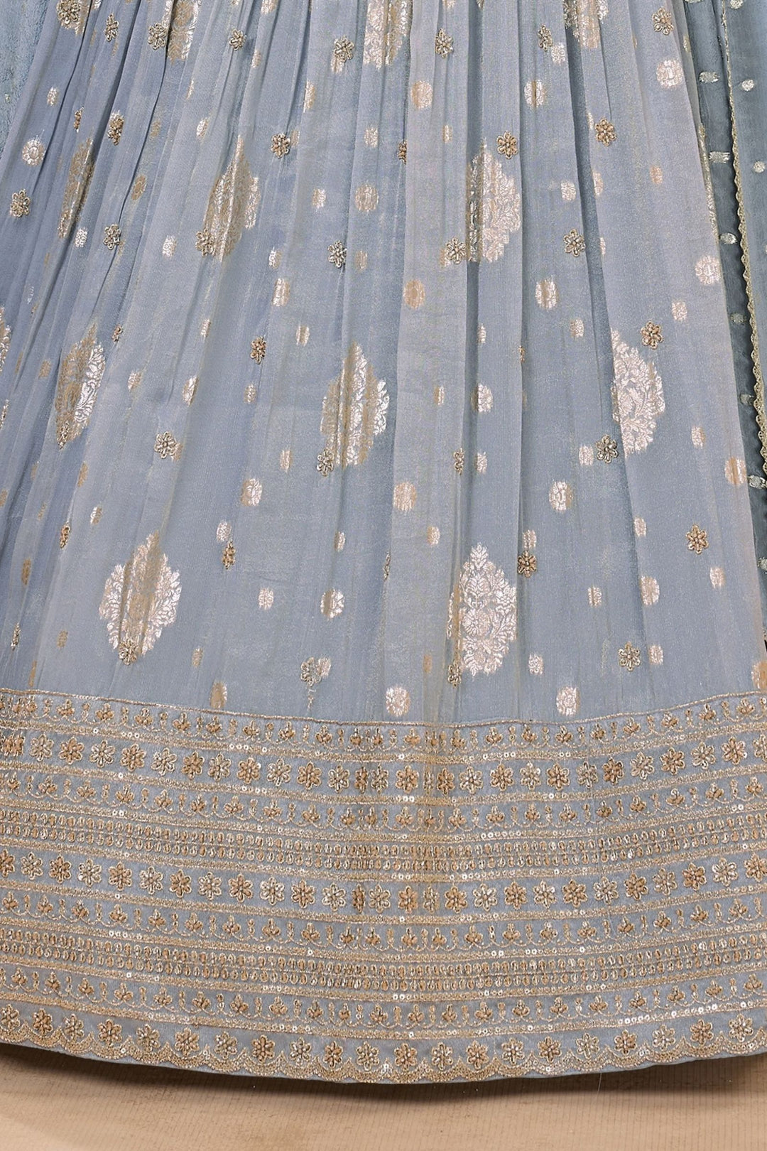 Light Grey Beads, Zari and Sequins work Lehenga Choli for Girls