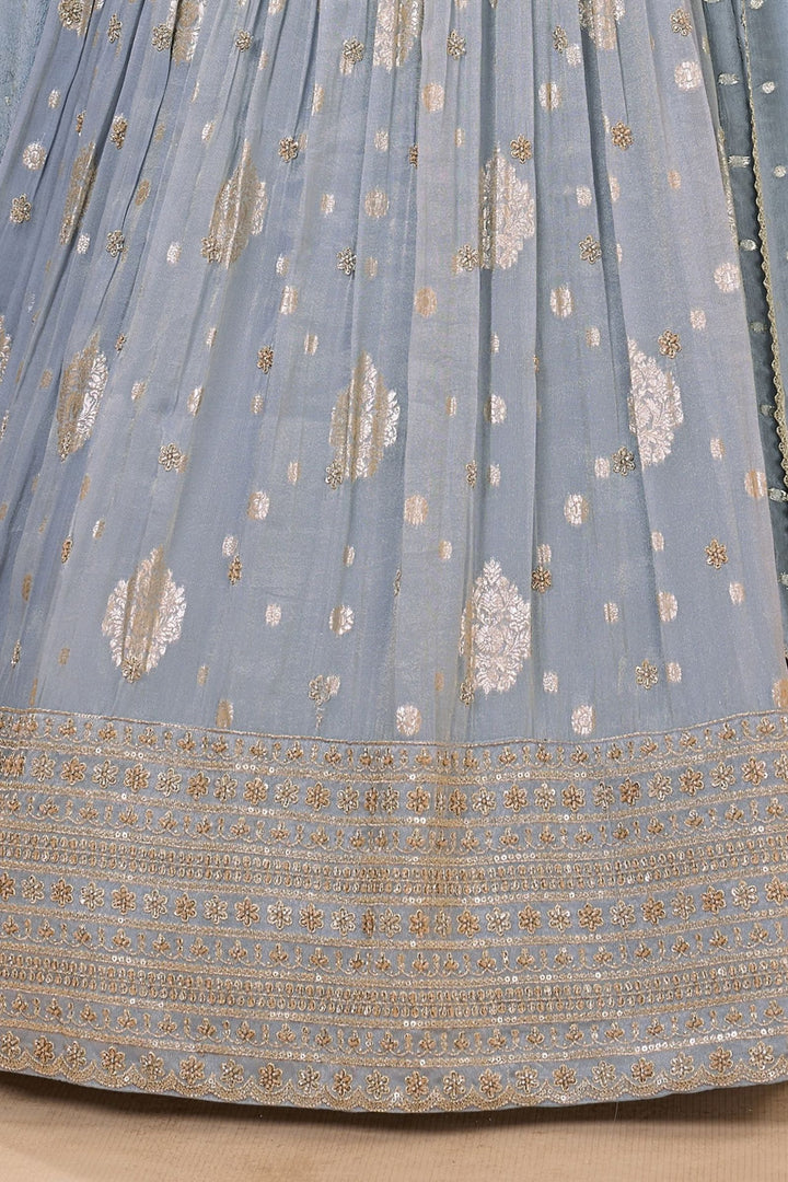 Light Grey Beads, Zari and Sequins work Lehenga Choli for Girls