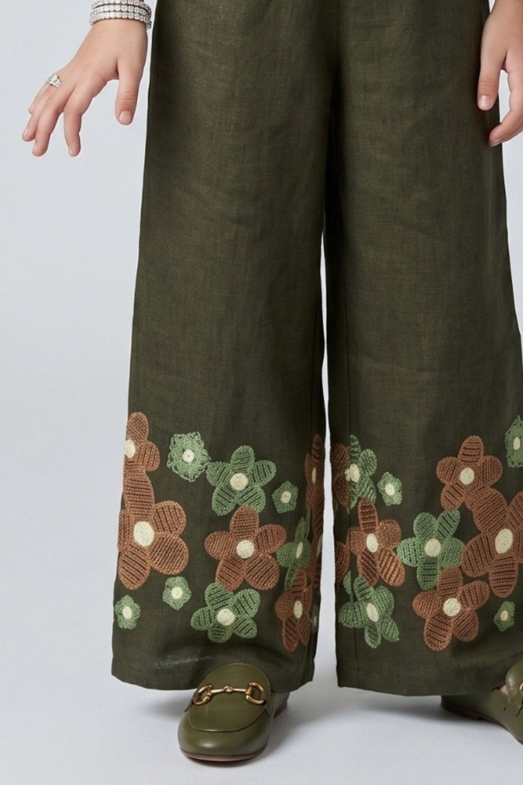 Dark Green Embroidery work Top and Palazzo Set for Girls