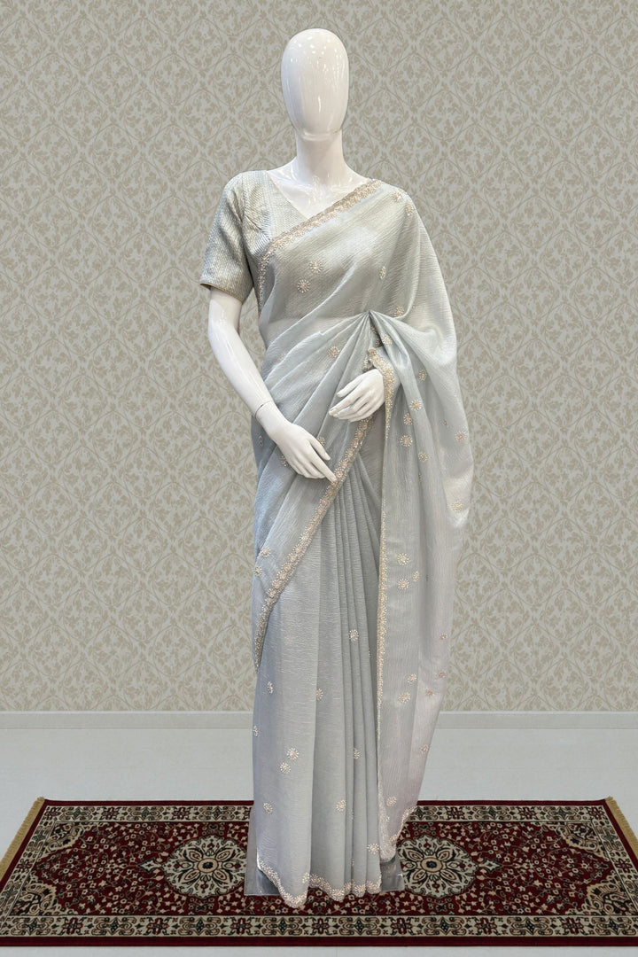 Light Grey Saree with Sequins, Pearl and Beads work