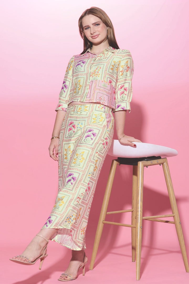 Cream with Multicolor Digital Print Co-ord Set for Girls
