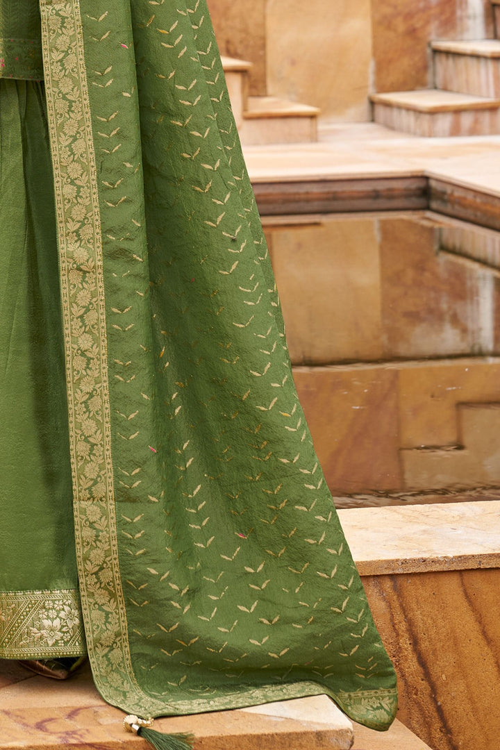 Green Mirror, Stone, Sequins, Zardozi and Brocade work Sharara Salwar Suit