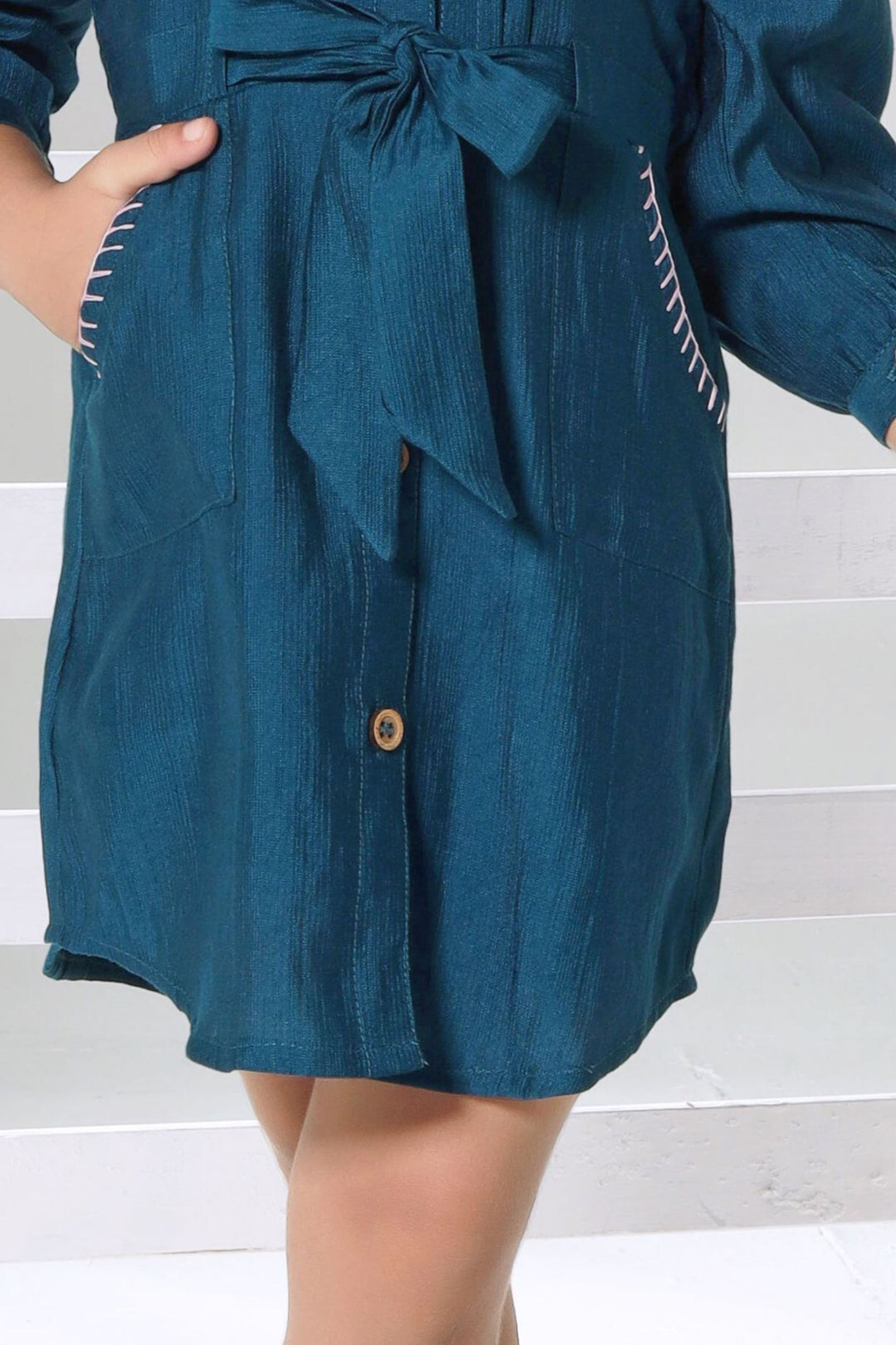 Teal Blue Short Frock For Girls with Bag