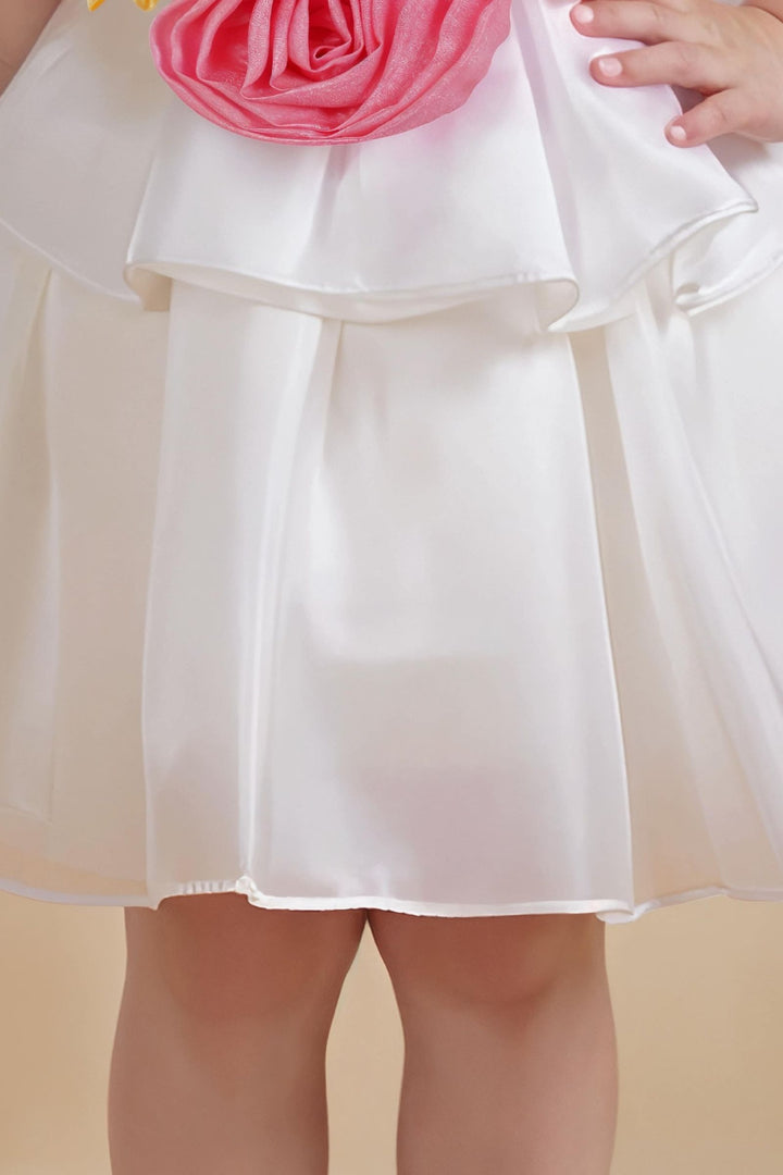 White Partywear Short Frock for Girls