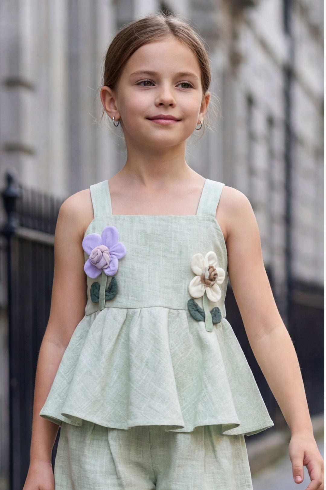 Light Green Top and Shorts For Girls