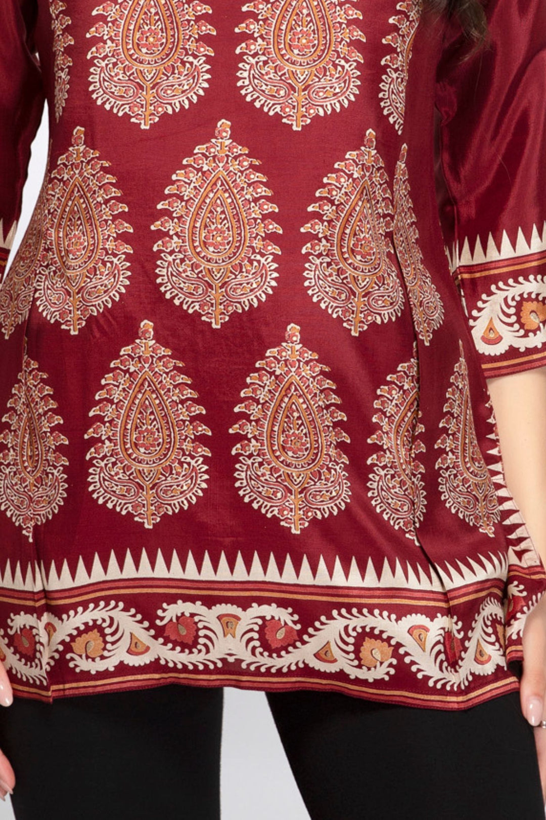 Maroon Paisley Print Short Kurti